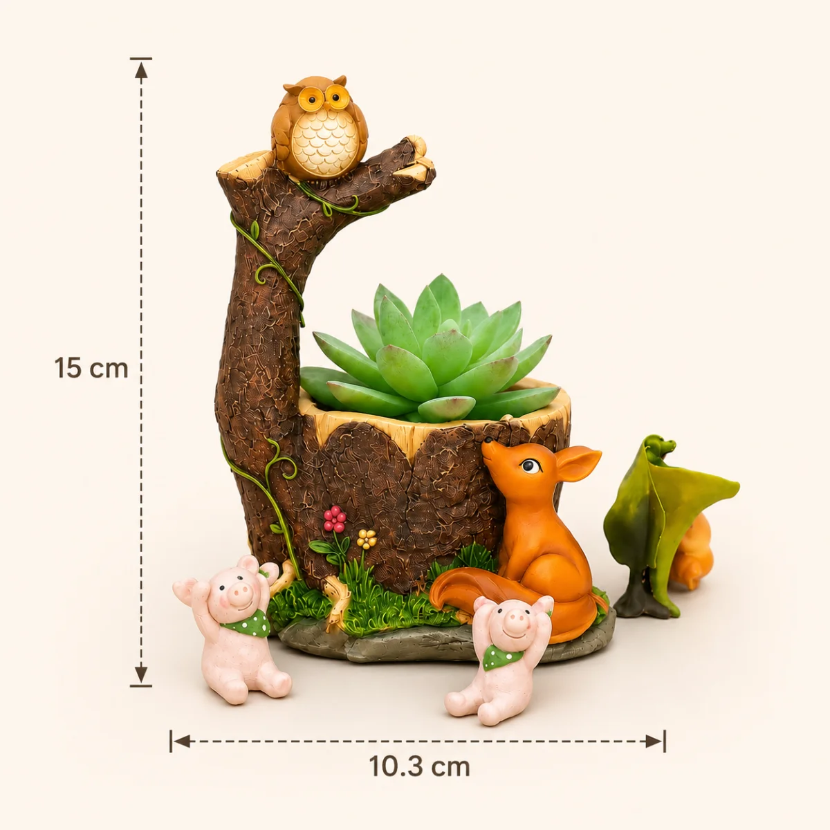 VARKAUS Owl and Squirrel planter pot dimensions 10.3 x 15 cm