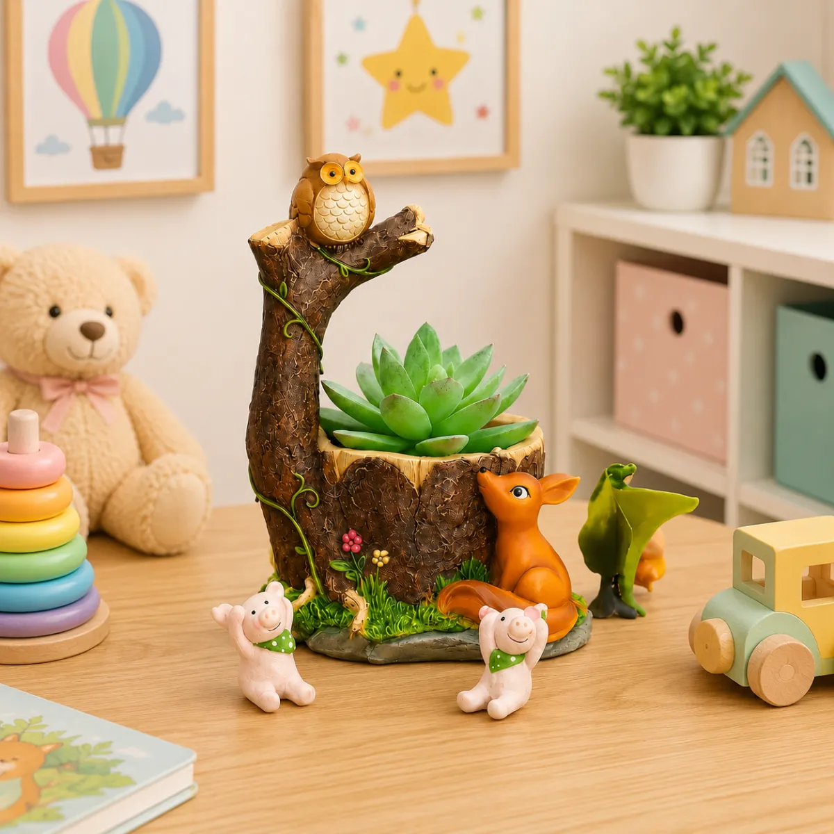 Cute owl and squirrel planter pot for kids room and nursery décor