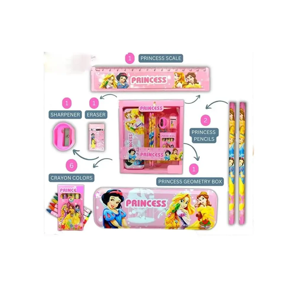 Disney Princess stationery set with geometry box pencils ruler crayons sharpener and eraser for kids