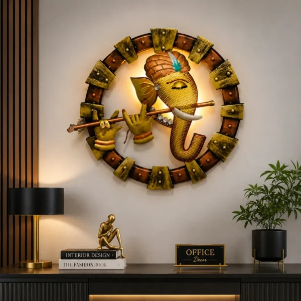 Modern Wall Ganesha Decor with LED Light for office wall decoration
