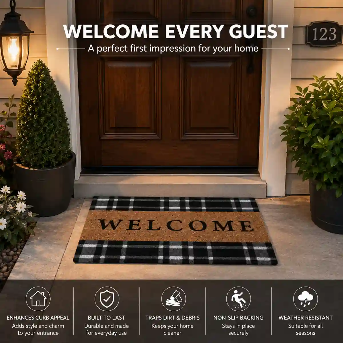 Welcome mat at front entrance