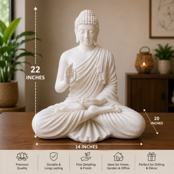 White Buddha 2 Feet Statue dimensions 22 x 14 x 20 inches