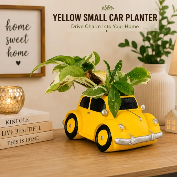 Yellow Small Car Planter decorative resin car planter for home décor