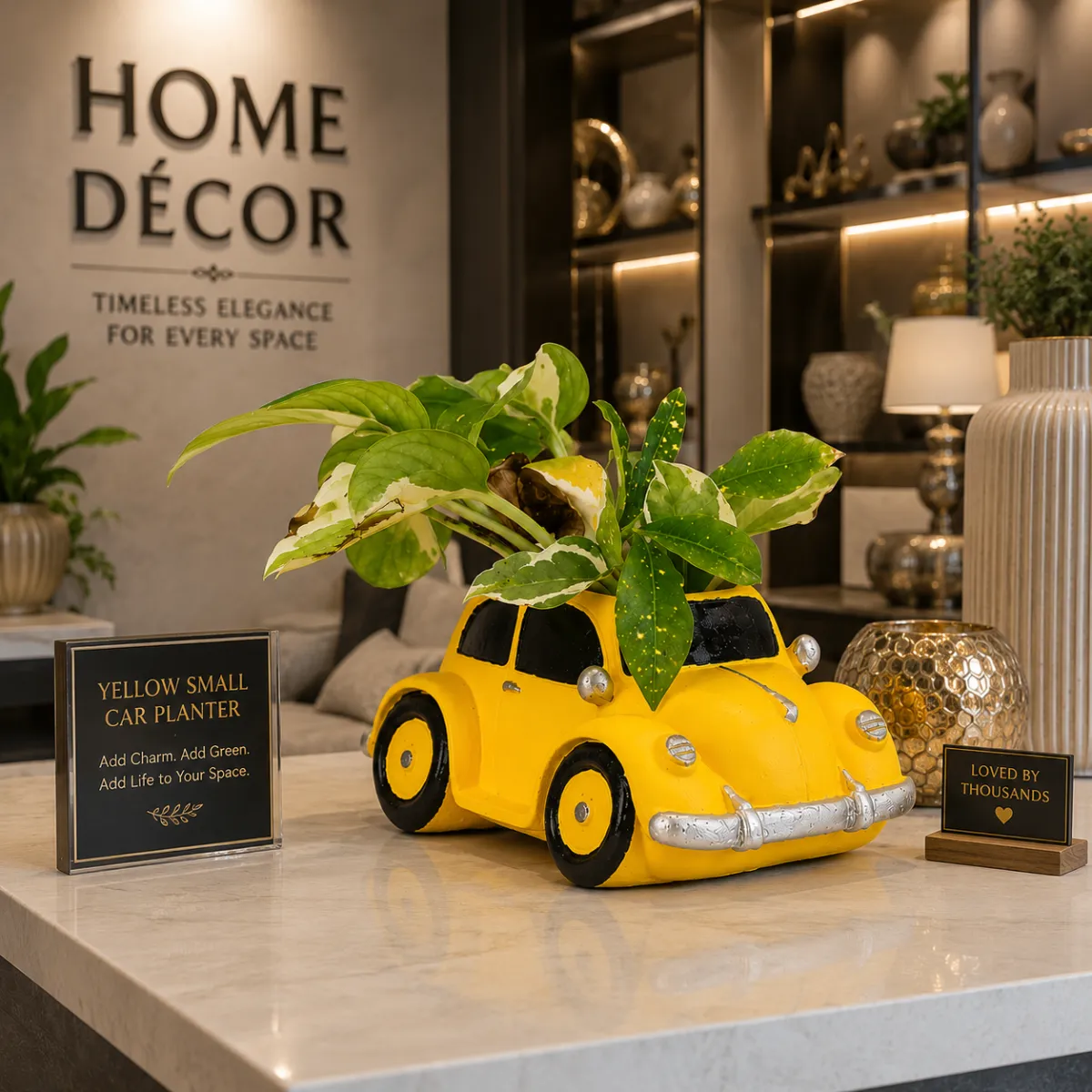 Yellow Small Car Planter stylish resin planter for showroom décor