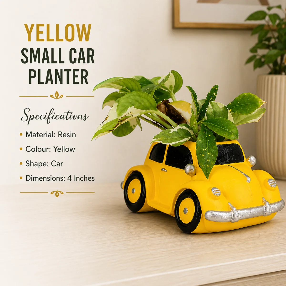 Yellow Small Car Planter resin decorative planter specifications