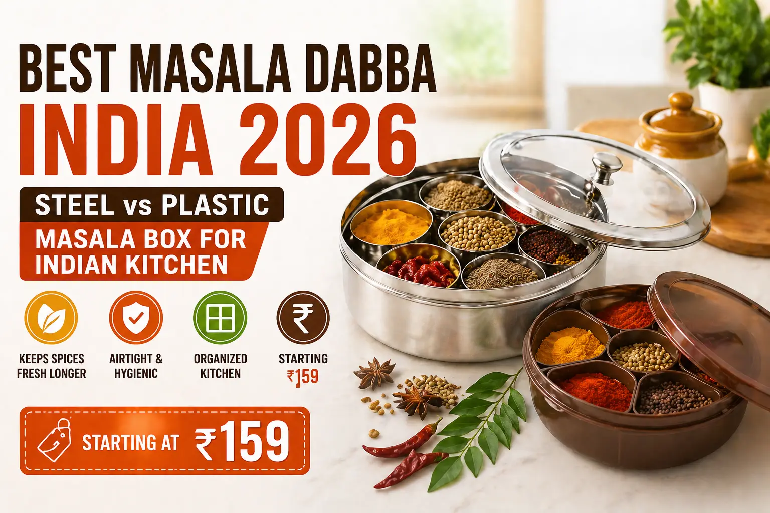 best masala dabba india 2026 steel vs plastic spice box kitchen storage under 200