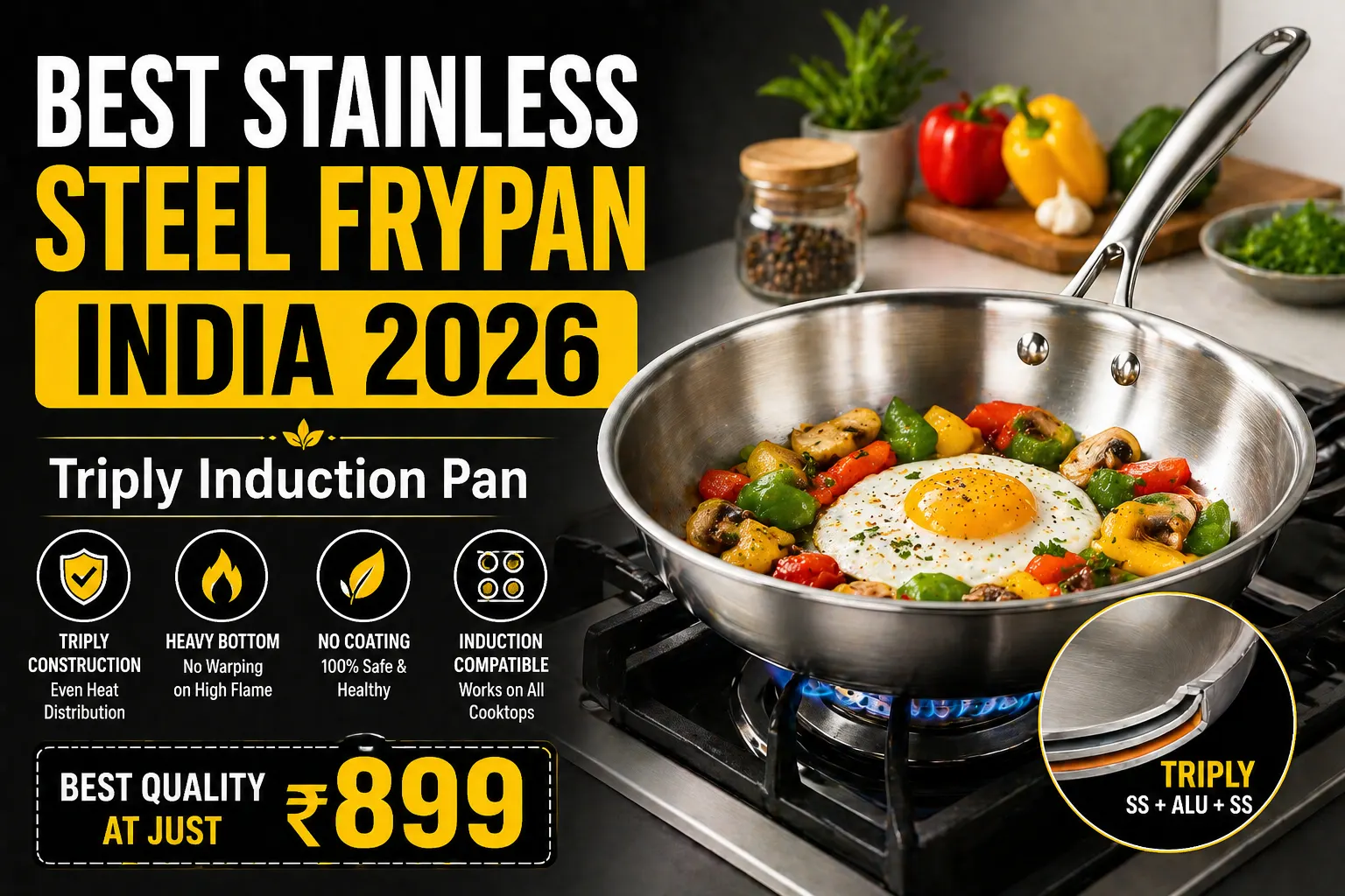 best stainless steel frypan india 2026 triply induction pan heavy bottom cooking