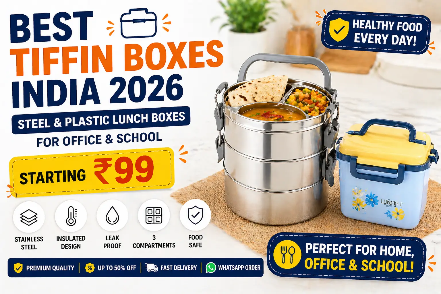 best tiffin box online india 2026 insulated steel lunch box for office and school under 500