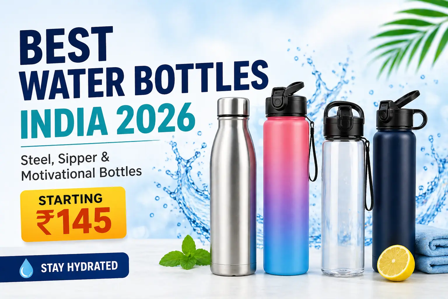 best water bottles in india 2026 steel sipper motivational bottles under 200