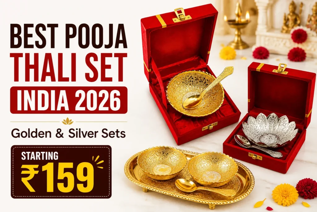 best pooja thali set india 2026 golden silver bowl set spoon box pooja items