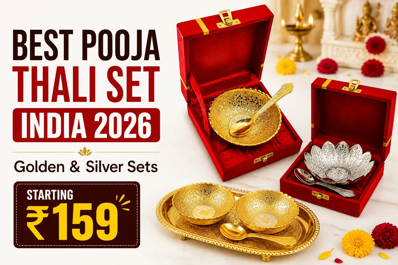 best pooja thali set india 2026 golden silver bowl set spoon box pooja items