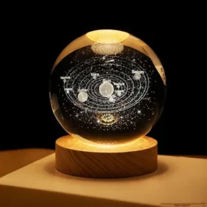 Premium solar system crystal ball lamp with detailed 3D planetary engraving.