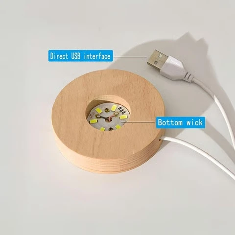 USB-powered wooden LED base for crystal ball lamp with efficient lighting.