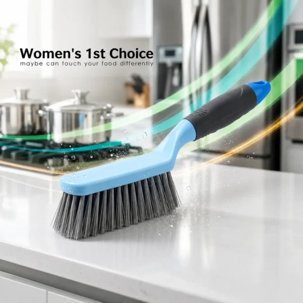 Durable floor cleaning brush with ergonomic handle.