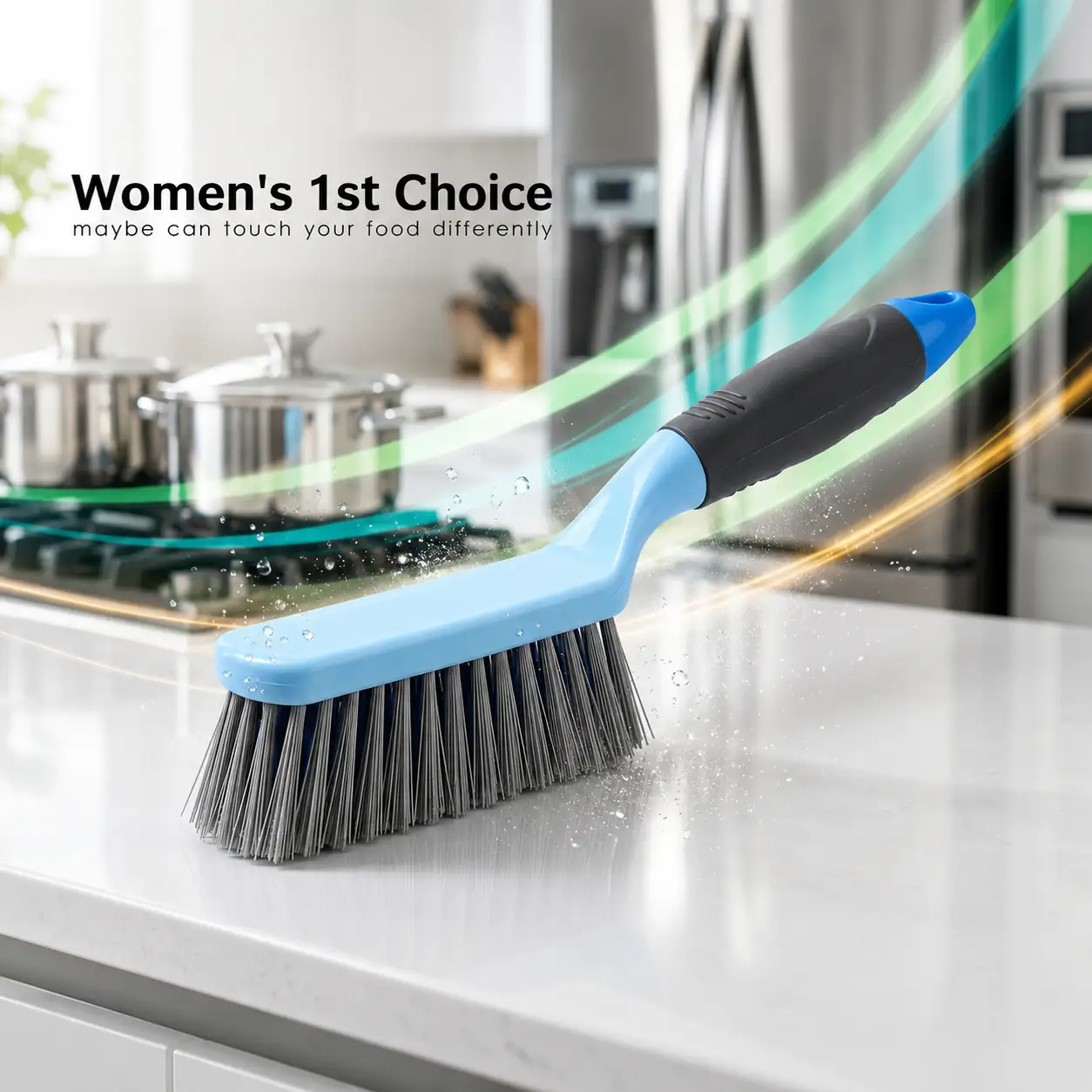 Durable floor cleaning brush with ergonomic handle.