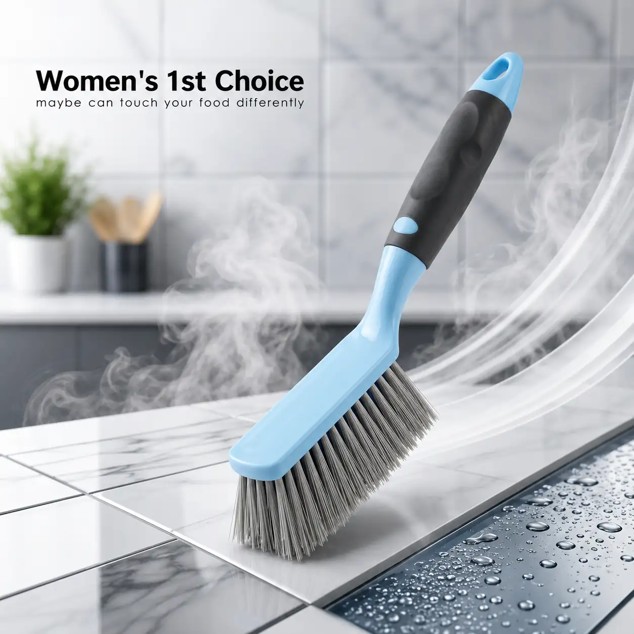 Heavy-duty carpet brush with comfortable grip.
