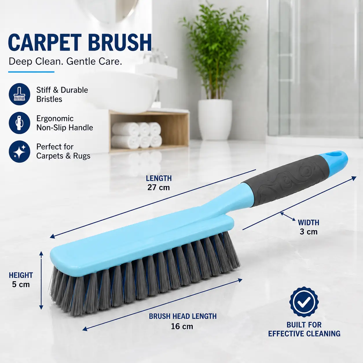 Multi-purpose carpet brush for everyday cleaning.