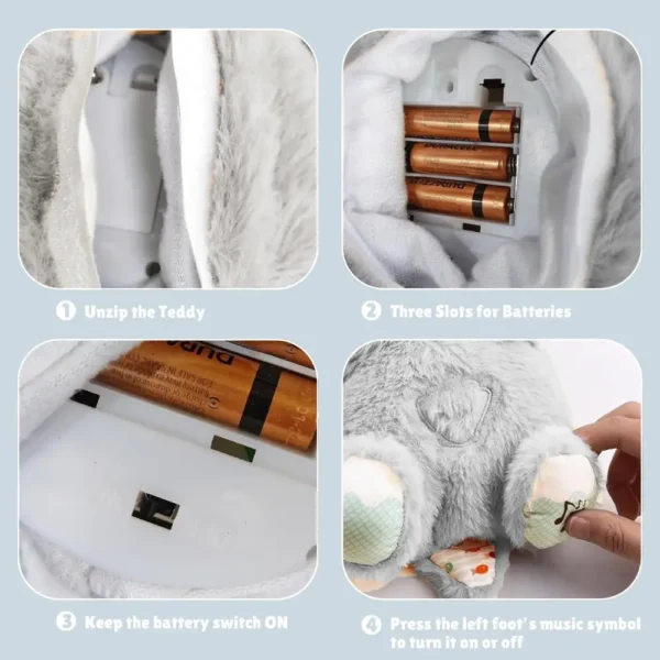 Premium Breathing Teddy Bear with Music, Light and Easy Battery Installation
