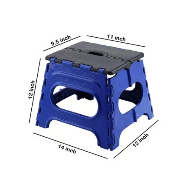 Premium foldable plastic step stool with compact design and dimension details.