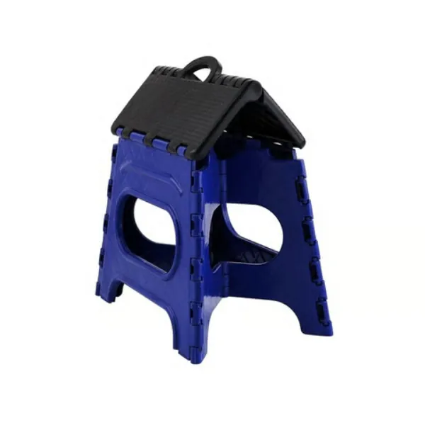 Quality foldable step stool partially opened with sturdy locking structure.