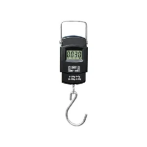 Durable electronic luggage weighing scale with sturdy hook and compact handheld design.