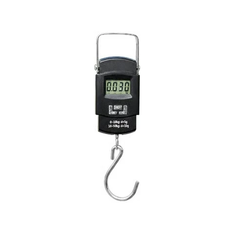 Durable electronic luggage weighing scale with sturdy hook and compact handheld design.