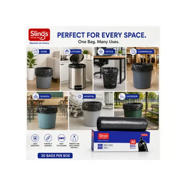 Versatile garbage bags suitable for home, kitchen, office, hospital, and outdoor use.