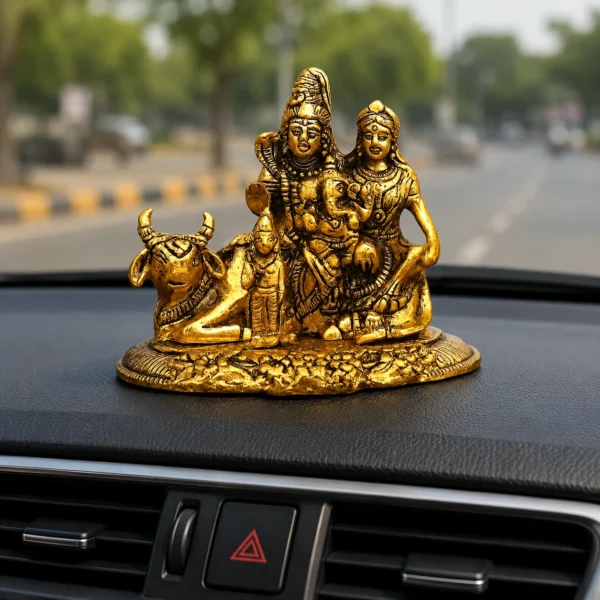 Premium Shiv Parivar brass idol for car dashboard, home temple, and décor.