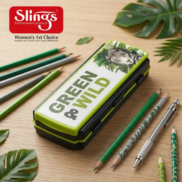 Stylish Green & Wild pencil box with premium jungle print.