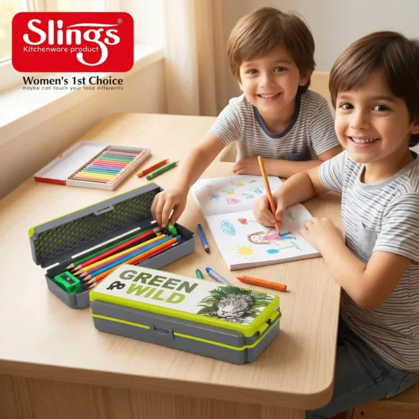 Best Green & Wild pencil box used by happy kids.