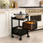 Premium 2-tier kitchen storage trolley with wheels for fruits and vegetables.