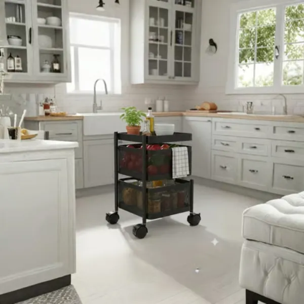 Best mobile storage trolley organizer in a modern kitchen setting.