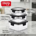 Heavy-duty airtight container set showing sizes and storage capacities clearly.