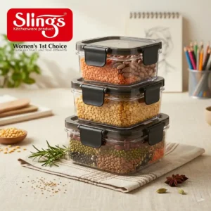 Premium airtight food storage containers filled with pulses and beans in modern kitchen.