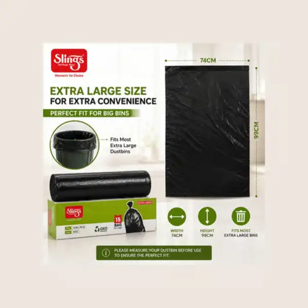 Best extra-large garbage bags with 74x99 cm dimensions for large dustbins.