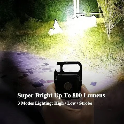 Super bright COB LED emergency flashlight with multiple lighting modes for outdoor use.