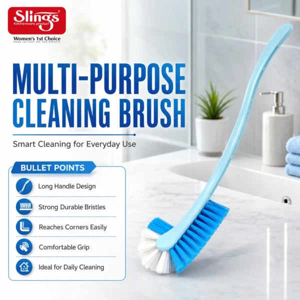 Versatile multi-purpose cleaning brush with durable bristles and comfortable grip.