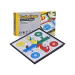 Classic magnetic Ludo board game set with colorful pieces, dice, and storage box.