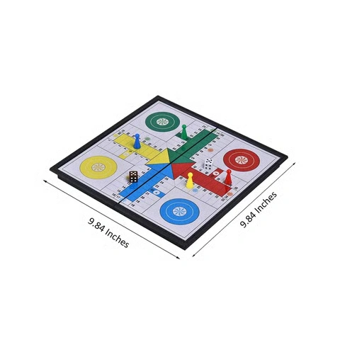 Compact magnetic Ludo board with 9.84-inch dimensions for portable indoor and travel gaming.
