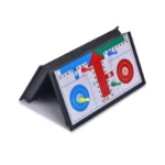 Portable magnetic Ludo board game with foldable design for easy carrying and storage.