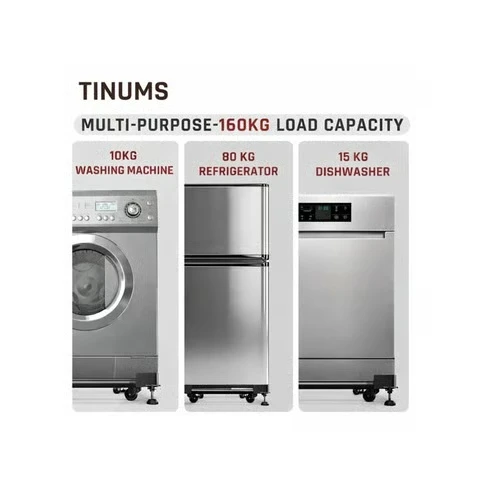 Heavy-duty appliance stand supporting washing machines, refrigerators, and dishwashers with high load capacity.