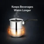 Durable stainless steel milk pot with excellent heat retention for warm beverages.