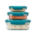 Strong airtight glass container set filled with pulses and grains for long-lasting freshness.