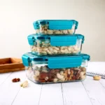 Elegant airtight food container set storing mixed nuts for convenient everyday kitchen use.