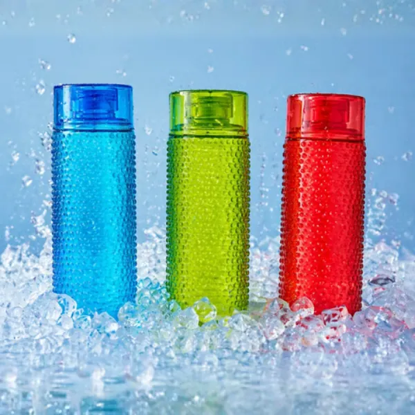 Best colorful textured water bottles surrounded by ice for refreshing hydration.