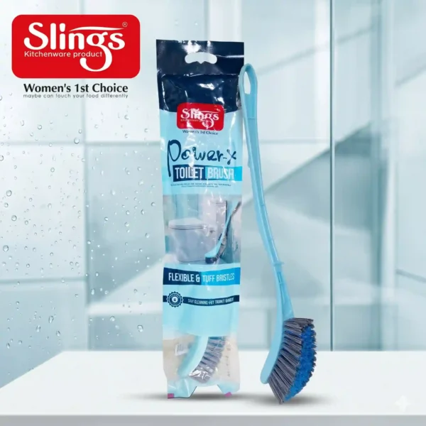 Best Power-X toilet brush with flexible bristles and retail packaging display.