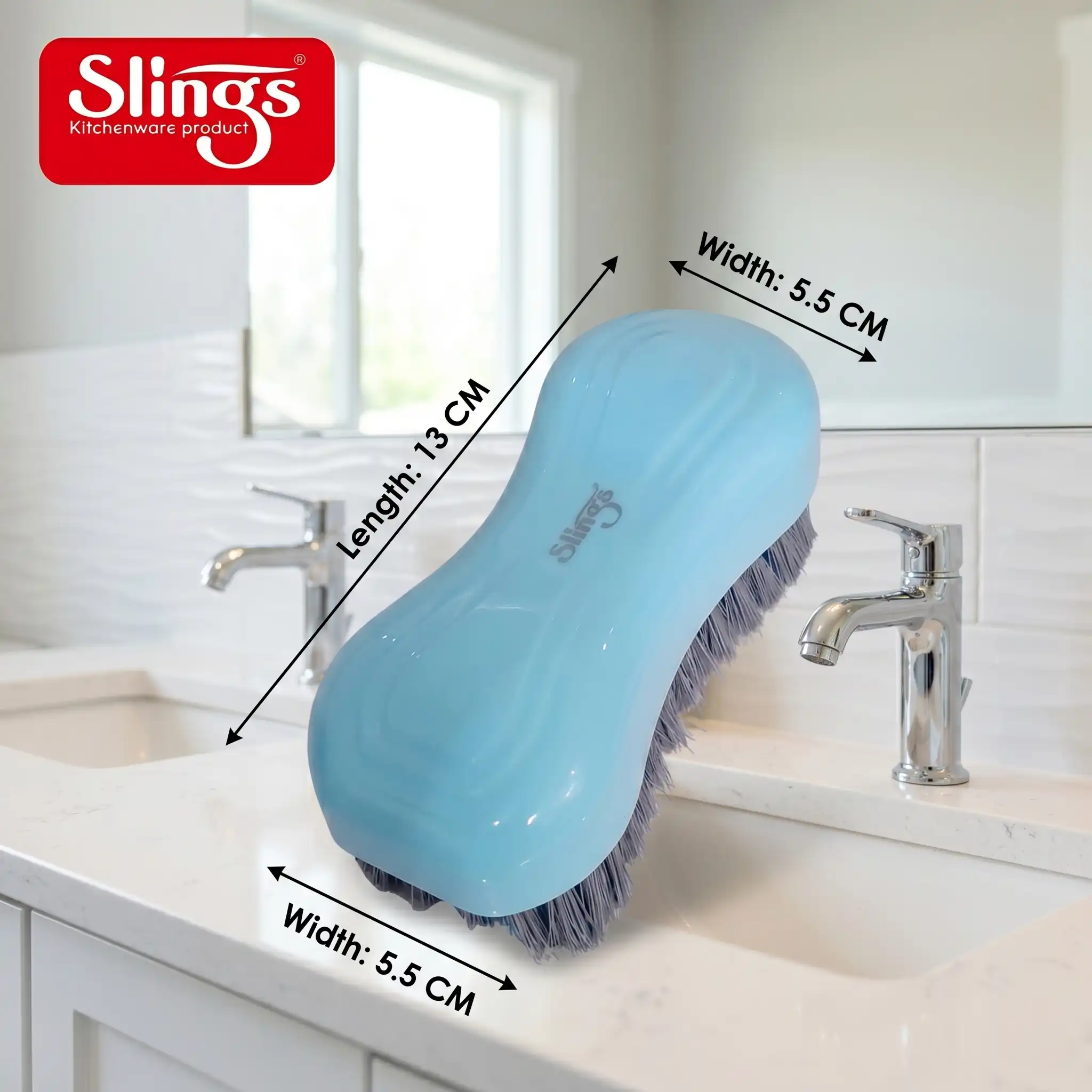 Cloth cleaning brush with product dimensions displayed