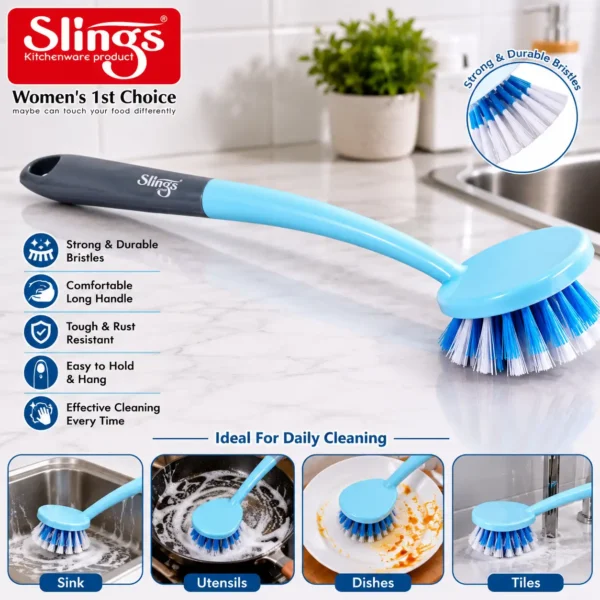Versatile sink cleaning brush with durable bristles for kitchen and bathroom cleaning.