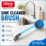 Reliable sink cleaner brush with strong bristles and comfortable non-slip grip.