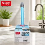 High-quality Helina sink brush with retail packaging displayed beside a kitchen sink.